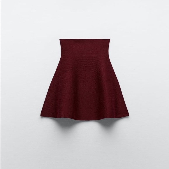 Zara Set - Burgundy Wool Blend Knit Zip Sweater & Mini Skirt - Picture 16 of 17